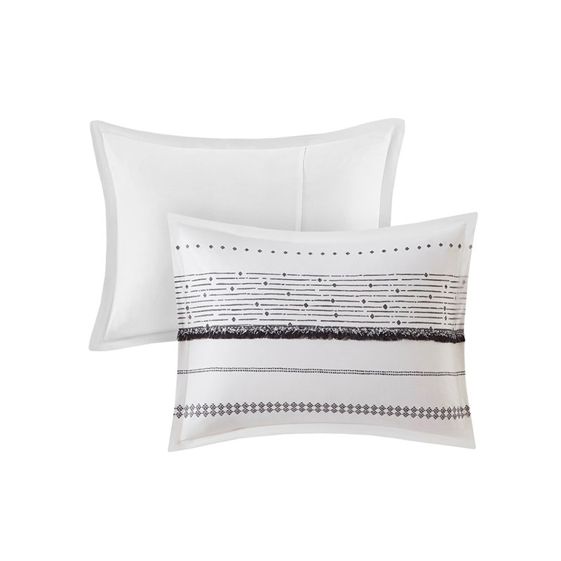 Cotton Printed Comforter Set With Trims Black/White, King Comforter
