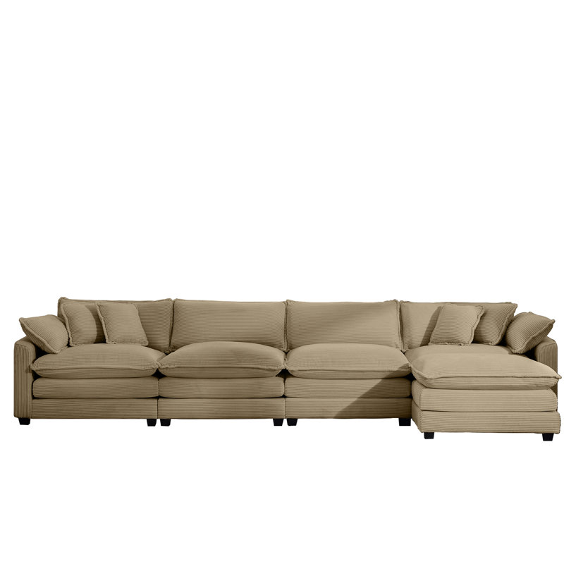 Velours côtelé rembourré 4 places avec repose-pieds: accoudoirs et coussins décoratifs, confortable pour la maison, le bureau, facile à assembler
