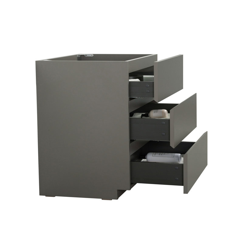 Armoire de plancher SANS lavabo, couleur grise, avec trois tiroirs, pré-assemblée, 36"