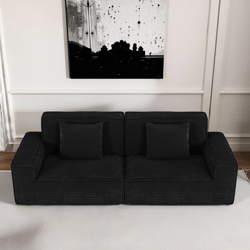 Moderne à 3 sièges, profondeur de 106,3 pouces, revêtement en microfibre noire, siège moelleux, dossier rembourré, compression à vide, pour une sérénité de chambre à coucher