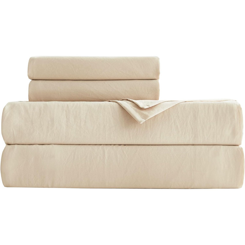 Washed Microfiber Bedding Microfiber Sheet Set, Cal.King Sheet Set + Fitted Sheet + 2 Pillowcases, Sand