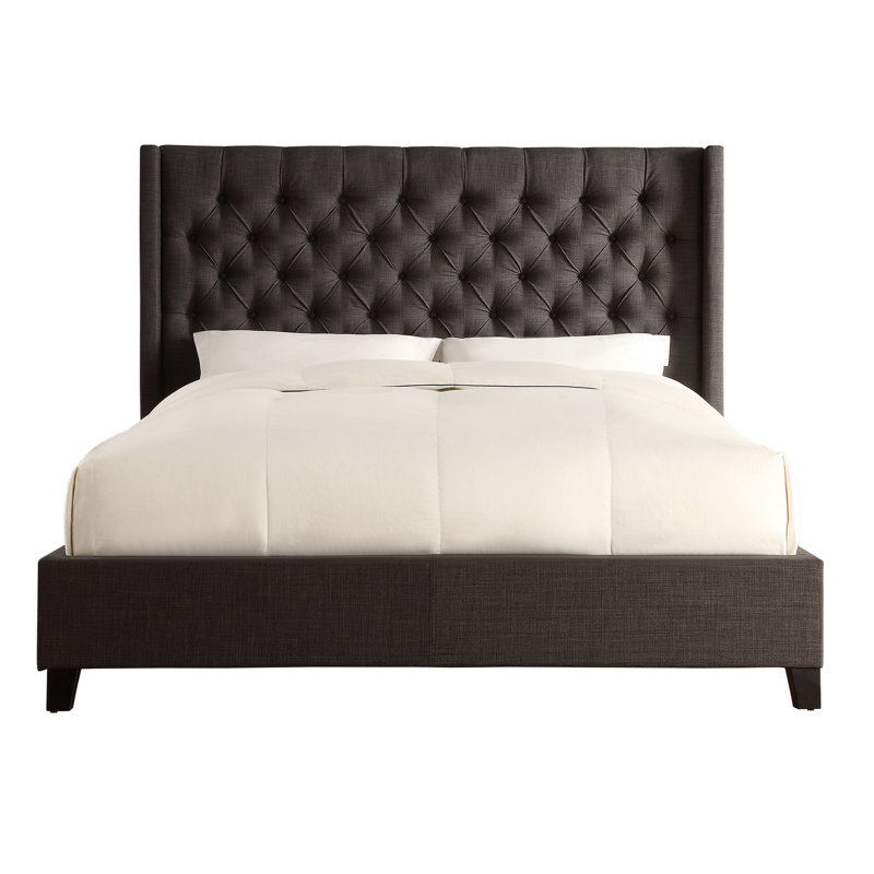 Kaster Upholstered Wingback Bed, Heathered Dark Grey Linen, King