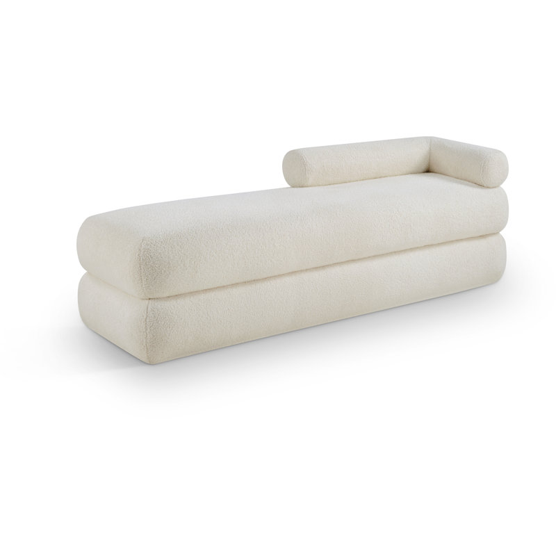 Banc rembourré en tissu Kennedy Eilynn Teddy, Tissu crème en fausse peau de mouton