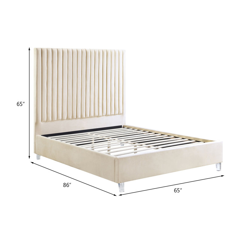 Lit capitonné beige Sahera, Grand