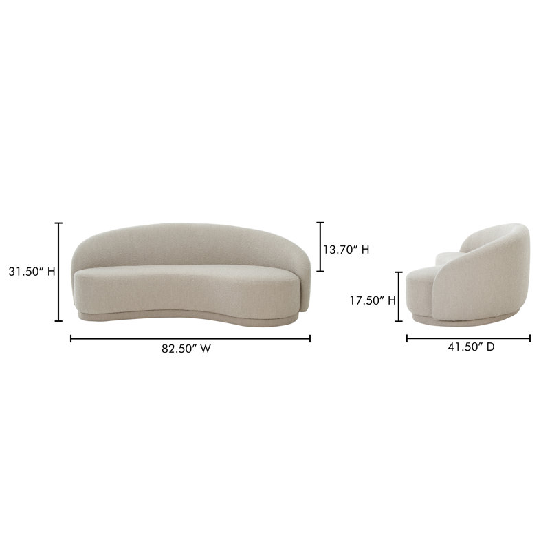 82.25" Round Arm Curved Loveseat, Maya Gray Boucle