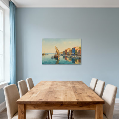 Paysage et nature Scène de port colorée avec bateaux et bâtiments