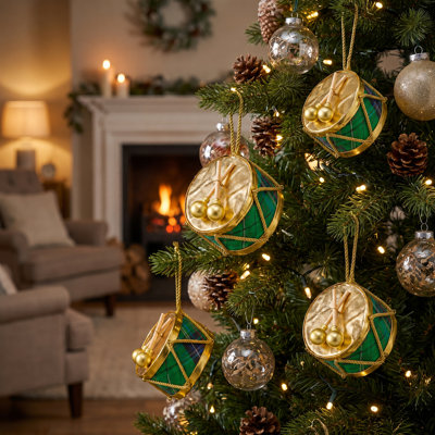 4" Plaid Velvet Drum Ornament 