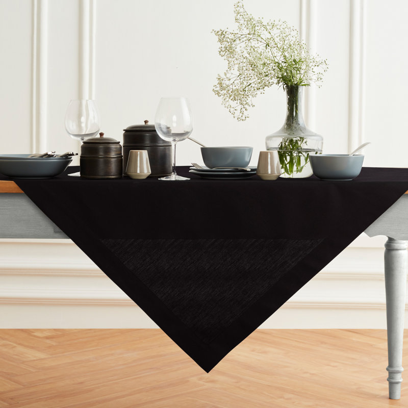 Dru Cotton Linen Plain Table Throw, Black