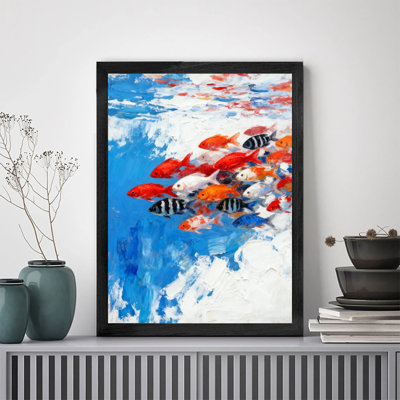 Art encadré noir, petit poisson coloré au fond transparent de l'eau, impressions encadrées de style rétro