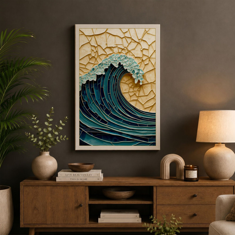 Crested Wave Coastal - Wrapped Canvas, 30x20 - 76.2 x 50.8 cm, Cream Border