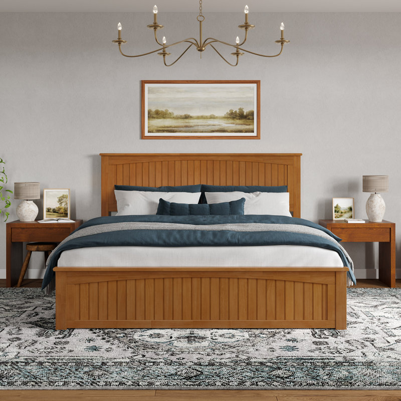 Francoise Solid Wood Low Profile Platform Bed with Matching Footboard, Light Toffee, King