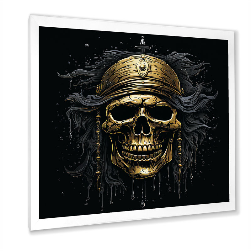 Symbole de pirate Jolly Roger sur toile, H 16 po x l 16 po x P 1 po, Cadre simple blanc