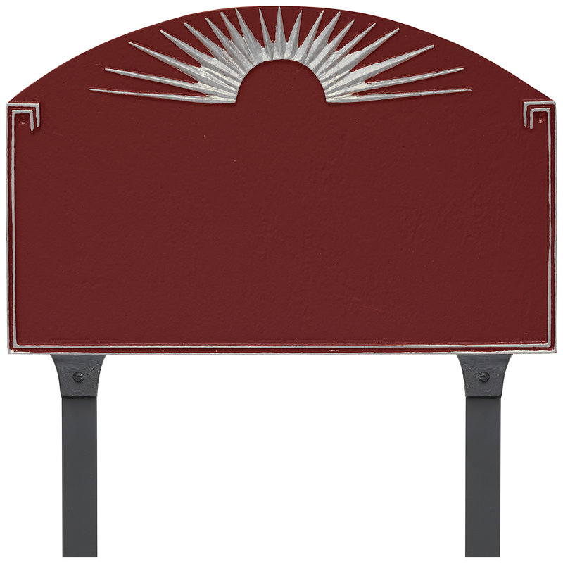 Plaque d’adresse pour gazon à 2 lignes à polygramme de soleil, Rouge brique / argent, Oui