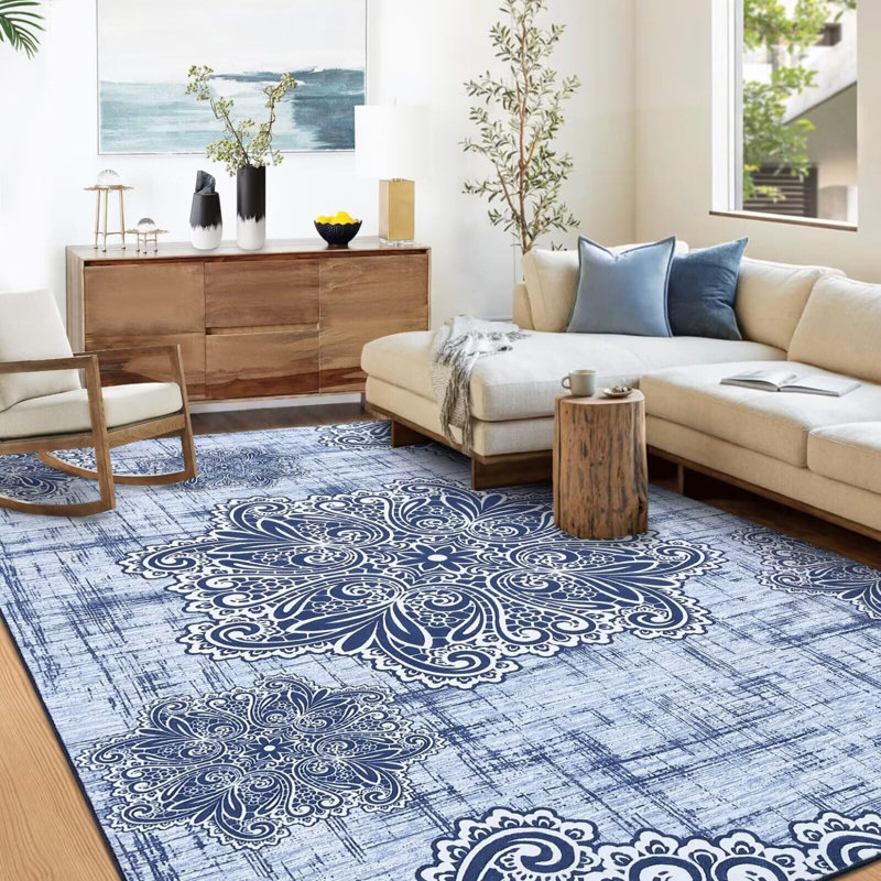 Tapis design rétro avec tapis antidérapants, Rectangle 9 pi x 12 pi