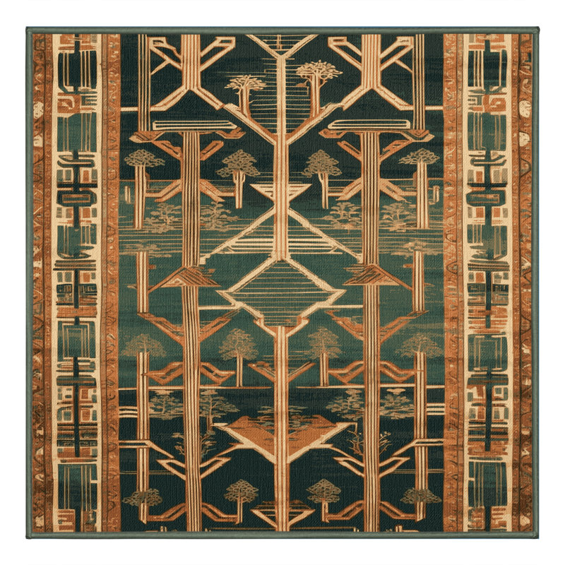 Tapis vert art déco lavable à la machine, Carré 3 pi