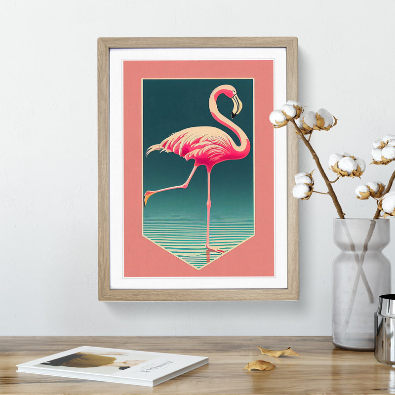 XV1022-2397X Happy Flamingo 1 Piece Single Picture Frame Wall Art, 64cm H x 46cm W, Beige