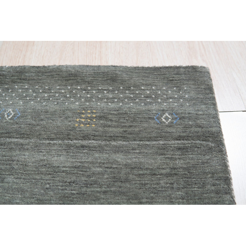 Gray Hand-Knotted Wool Framed Centerpiece Geometric Modern Contemporary Carpet Rug, 3' x 5'