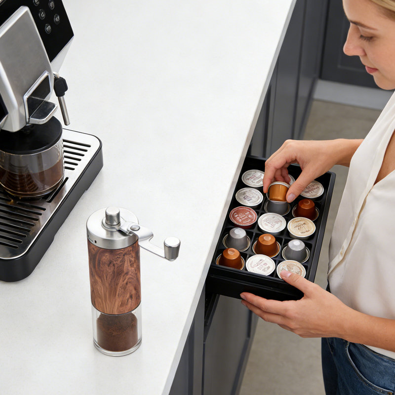 Wood Grain Hand Coffee Grinder - Compact Travel Spice Mill with Clear Window, Rust-Resistant Stainless Steel Body for Home & Office