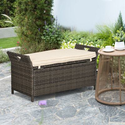 Outsunny 27 Gallon Patio Storage Bench, Outdoor Patio Furniture, 2-In-1 Large Capacity Rectangle Garden Storage Box With Handles And Cushion by Dovecove