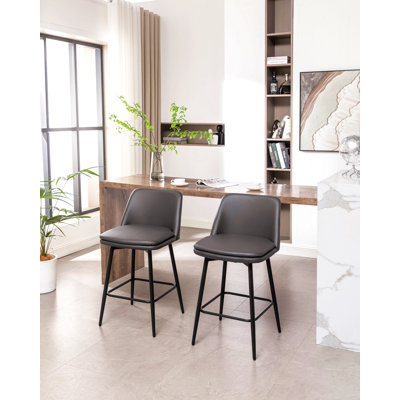 Counter Height Swivel Bar Stools Set Of 2, 360° Swivel Upholstered Barstools With Back And Metal Legs, 25.6" Seat Height