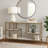 Carbone Modern Media Console Table with Open Geometric Shelves and Faux Marble Top