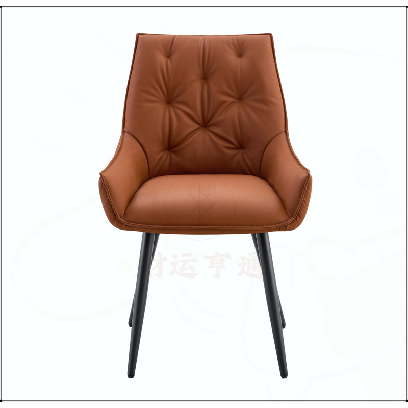 Ensemble de 4 chaises de salle à manger en similicuir chameau avec filet doré et pieds en métal noir sablé, parfait pour l'élégance moderne et le confort