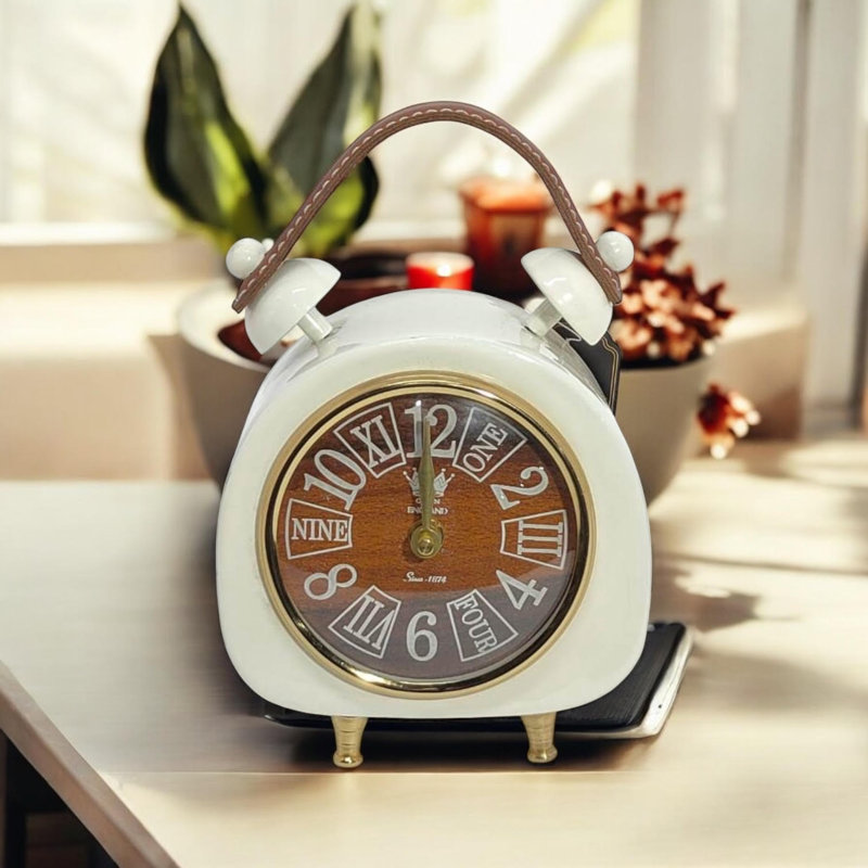 Cream Traditional Metal Mantel Clock Quartz Design - Antique Finish Hand Finished Freestanding Indoor Tabletop Home Decor Accent