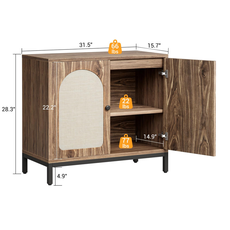 Sideboard Buffet Cabinet, Kitchen Storage Cabinet with Adjustable Shelf for Living Room, Hallway, 2 PCS, Brown