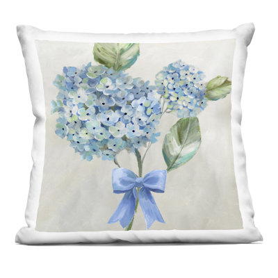 Coussin décoratif à imprimé bleu hydrangée beauté bleue par Nan