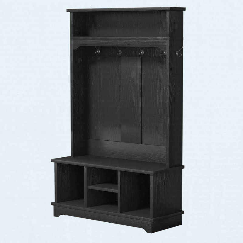 Arbre d'entrée 3 en 1 avec banc de rangement pour chaussures, porte-manteau et 4 compartiments à chaussures et tablette supérieure