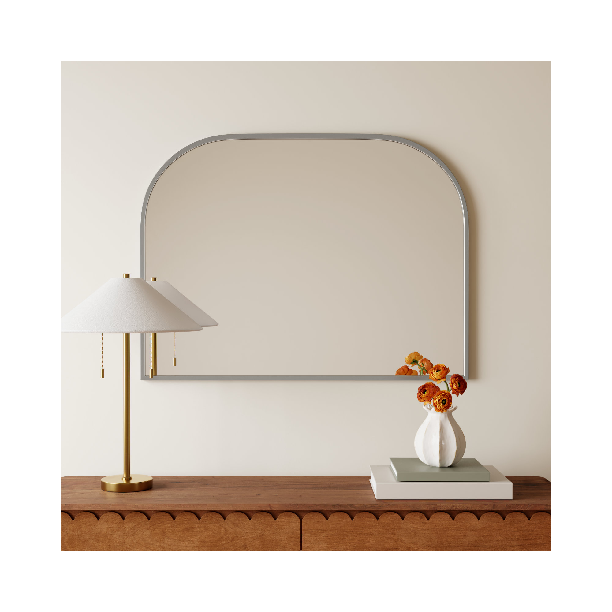 Sabine Metal Wide Arch Wall Mirror, 30" x 40", Silver