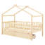 Lit simple en bois pour lit simple - rangement à deux tiroirs, fabrication en bois, naturel, têtes de lit incluses avec finition naturelle unie,
