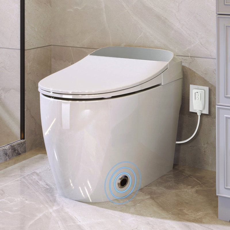 Toilette intelligente en céramique à siège chauffant, signal de chasse automatique en une pièce, jeton de capteur de pied, option de panne de courant, couvercle de toilette à fermeture en douceur, nuit blanche, contrôle personnalisé de la poignée, particularité, élection,