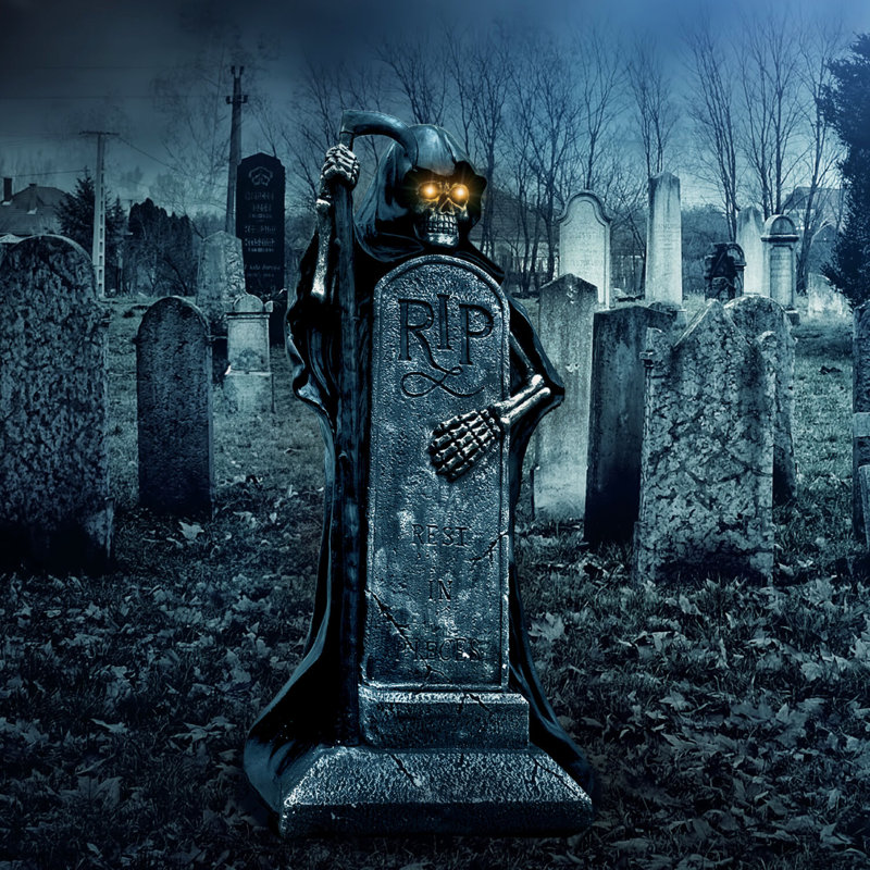 Beyond the Graveyard 39-in. Grim Reaper Holding Sickle Statue with LED Eyes, Halloween Decoration