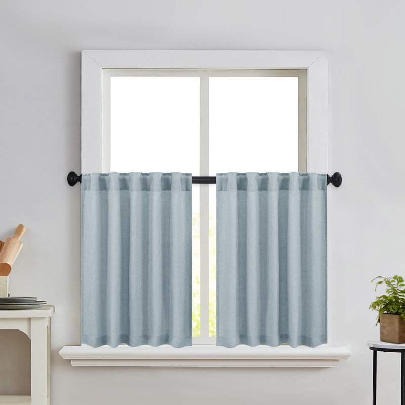 Rideau de café semi-diaphane Browerville, L 36 po x L 36 po, Bleu pierre