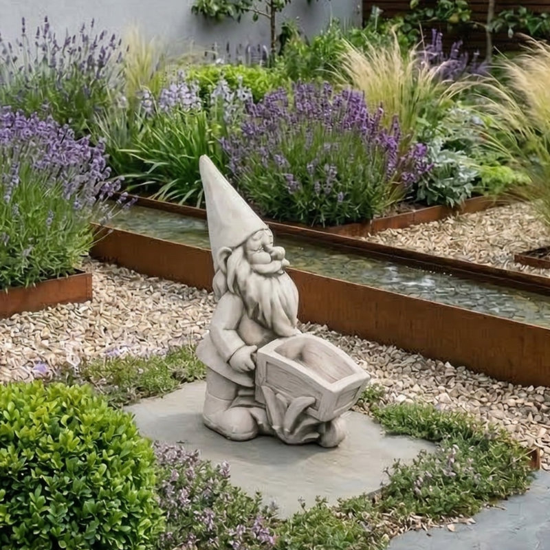 WHEELBARROW GNOME 60cm Antique Stone Effect