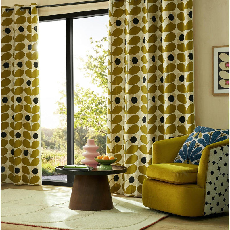 Orla Kiely Stem Bloom Antique Gold Curtains, 168cm Width x 229cm Drop