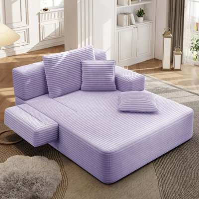 Plush Corduroy Convertible Chaise Lounge with Storage Pocket