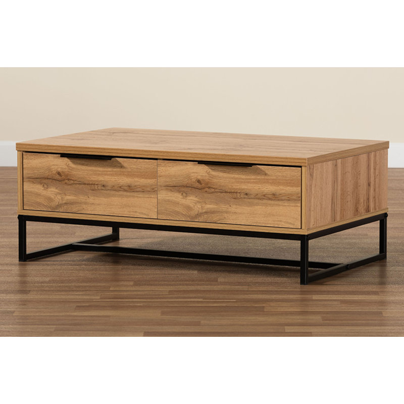 Oak Brown and Black Rectangular Coffee Table with Storage
