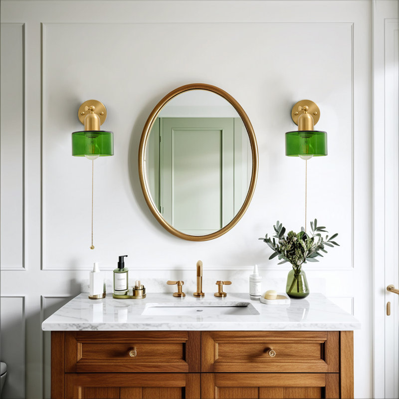 Vintage Wall Sconce With Colorful Glass, Modern Wall Light 180 Degrees Adjustable, Emerald Green