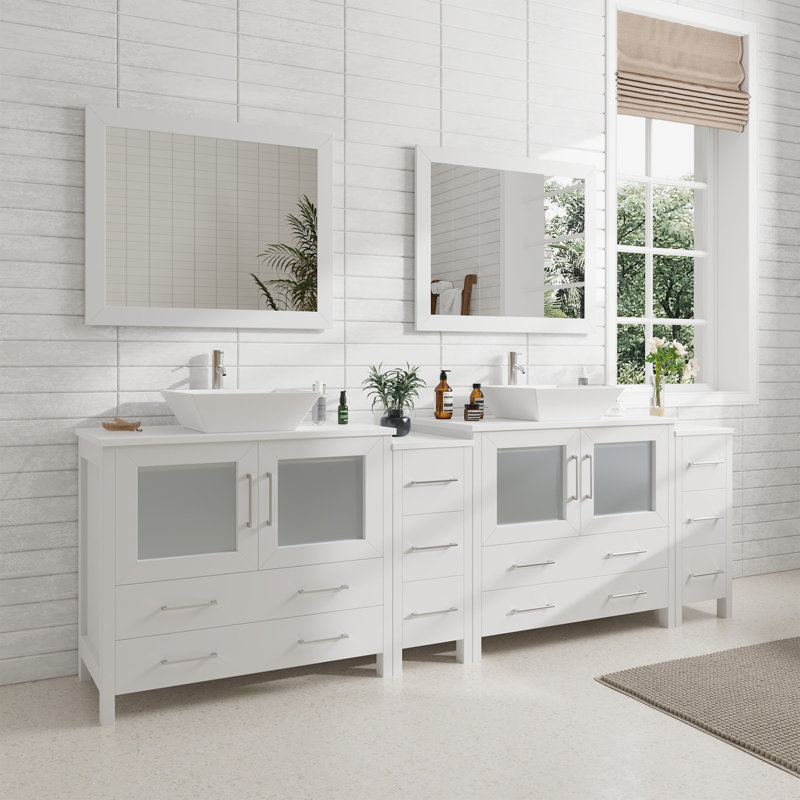  Framed 96" Double Bathroom Vanity Set with Mirror, White