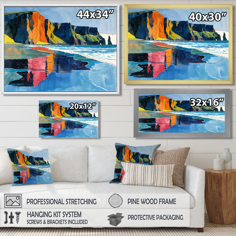 Satterfield - Beach Wall Art Living Room, Toile avec cadre flottant or, H 12 po x l 20 po x P 1 po