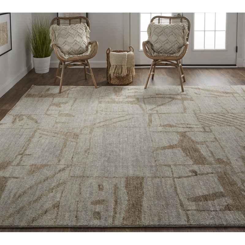 Sutton Transitional Abstract, Tan/Orange Area Rug, Rectangle 9'6" x 13'6"