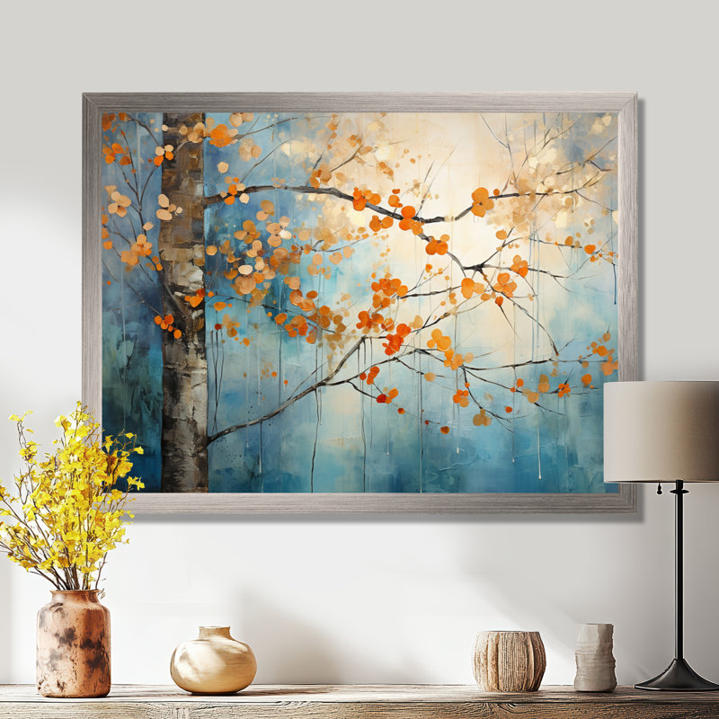 Érable orange sarcelle brillant, braises II - Art mural érable, H 12 po x l 20 po, Cadre photo unique, Argent argent