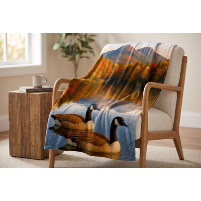 Canada Geese Plush Throw Blanket, 48 x 60 inches, Soft Micromink Fleece for Couch or Bed, Cozy Wildlife and Nature Themed Cabin Decor
