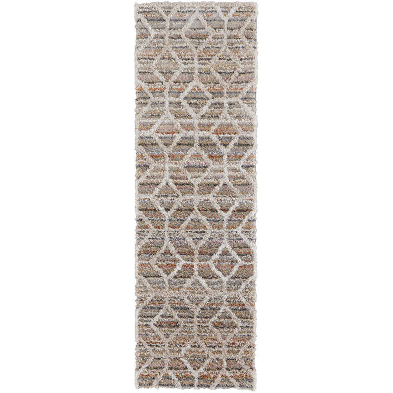 Caide Bohemian & Eclectic Diamond Polyester Area Rug, Runner 2'6" x 8'