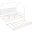 Lit double en bois avec lit gigogne et tablette, blanc brillant, semi-fermé pour jouer à un jeu de société, tablette à cadre en bois de pin, chatoyant, dessin imaginatif de style maisonnette, matelas à lattes stable-1364859320