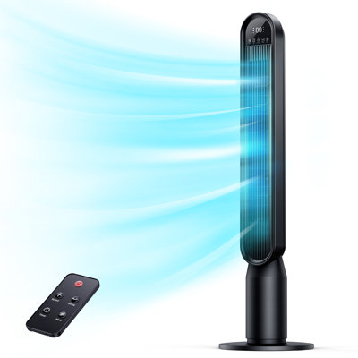 Oscillating Tower Fan With Remote Control, Quiet Timers Standing Fans For Bedroom Living Room Office