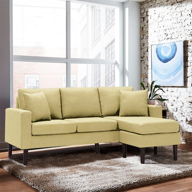 Canapé réversible avec repose-pieds Bork, Mélange de polyester jaune