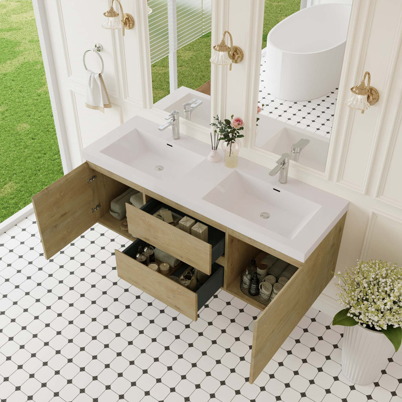 Meuble-lavabo flottant 60 po avec lavabo, Chêne
